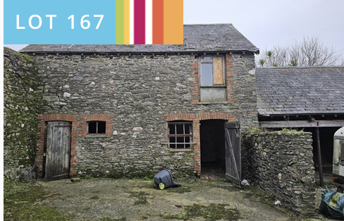 Derelict formhouse and outbuildings for sale